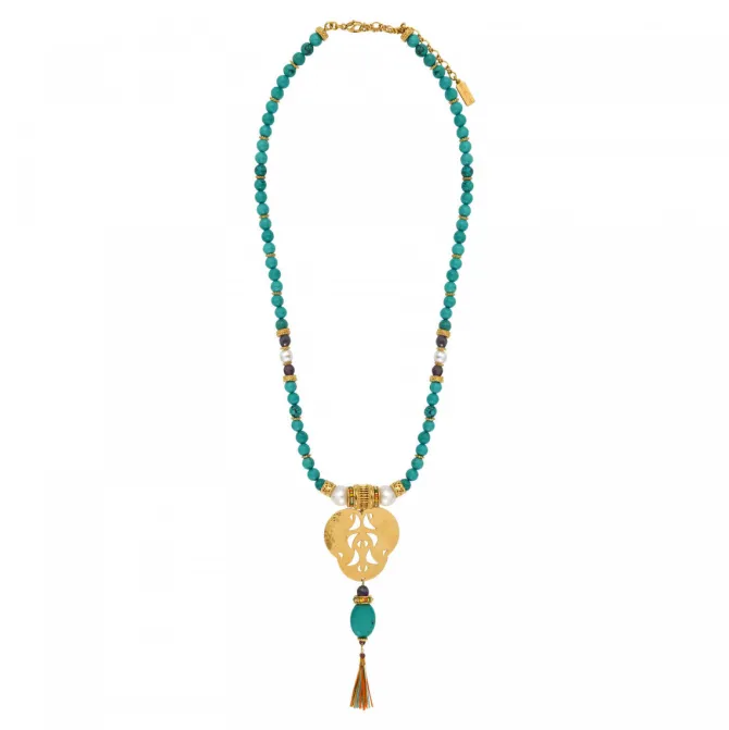 Tiki long necklace - turquoise