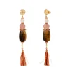 Tiki long pierced stud earrings - terracotta pink