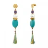 Tiki long stud earrings for pierced ears - turquoise