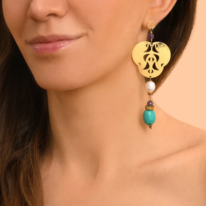 Tiki pierced stud earrings - turquoise