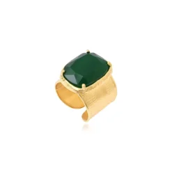 Wide adjustable rectangular Byzance ring – green